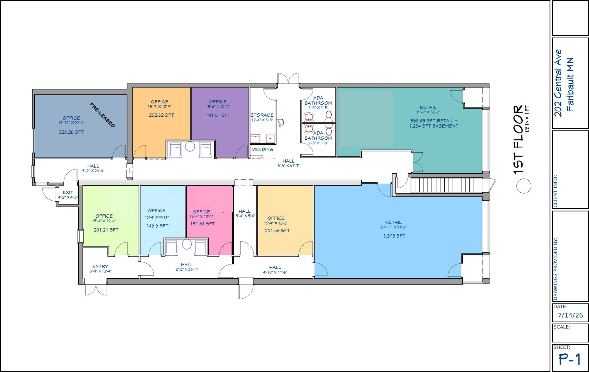 Lieb Block street-level floor plan showing micro business suites and two storefronts